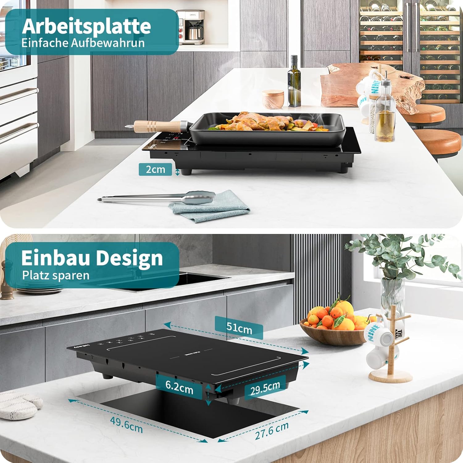 IsEasy 4 Zonen Einbau Induktionskochfeld mit 9 Leistungsstufen &1-99Min Timer, Boost-Funktion, Induktionskochplatte, Induktion Herdplatte mit 4 Platten, 60cm, 6800W, Schwarz