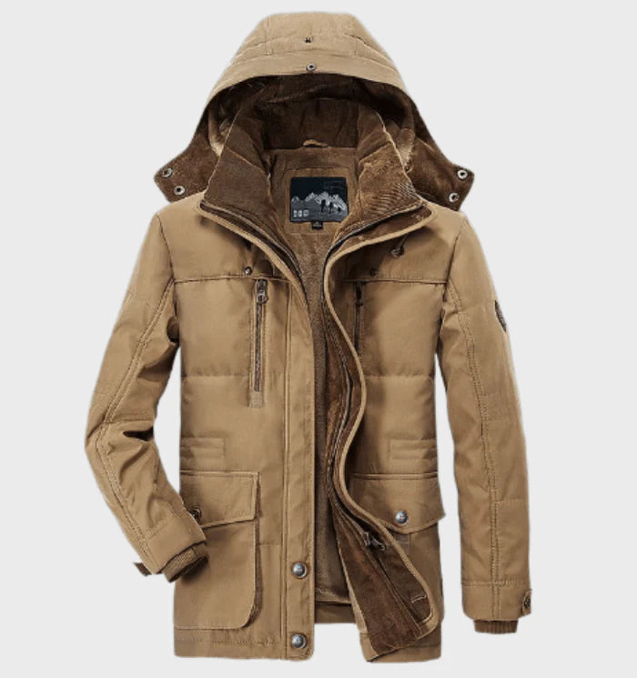 Dicker Wintermantel für Mnner mit Kapuze und tiefen Taschen Jacke