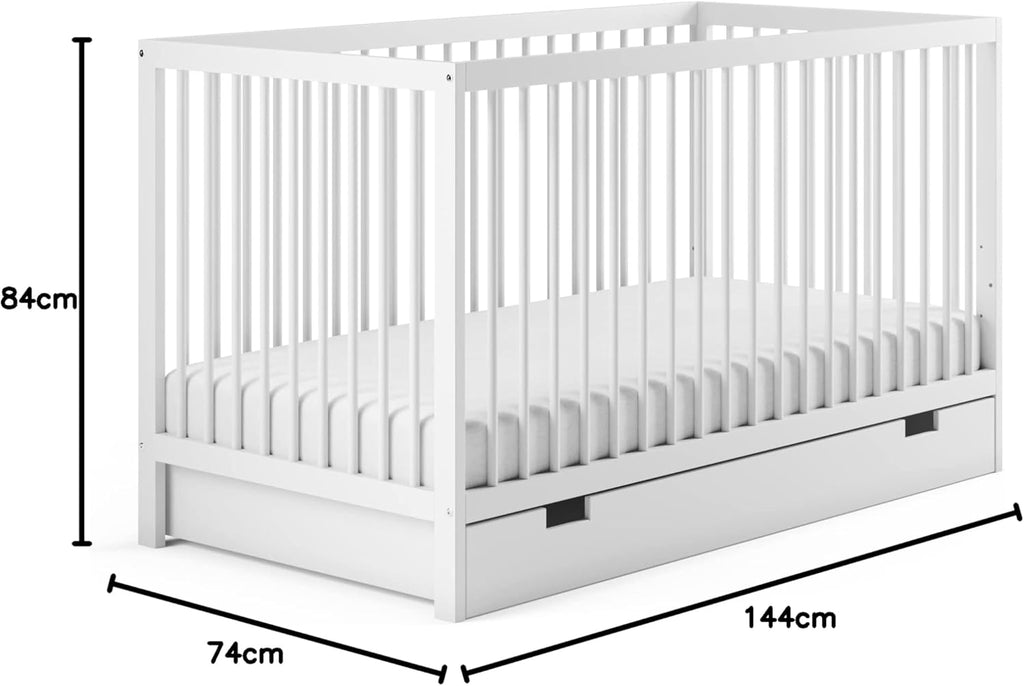 Kids Collective Lettino per neonati 60x120 regolabile in altezza e sponde rimovibili, opzionale con cassetto e materasso | Legno di faggio bianco molto stabile Prodotto in Europa
