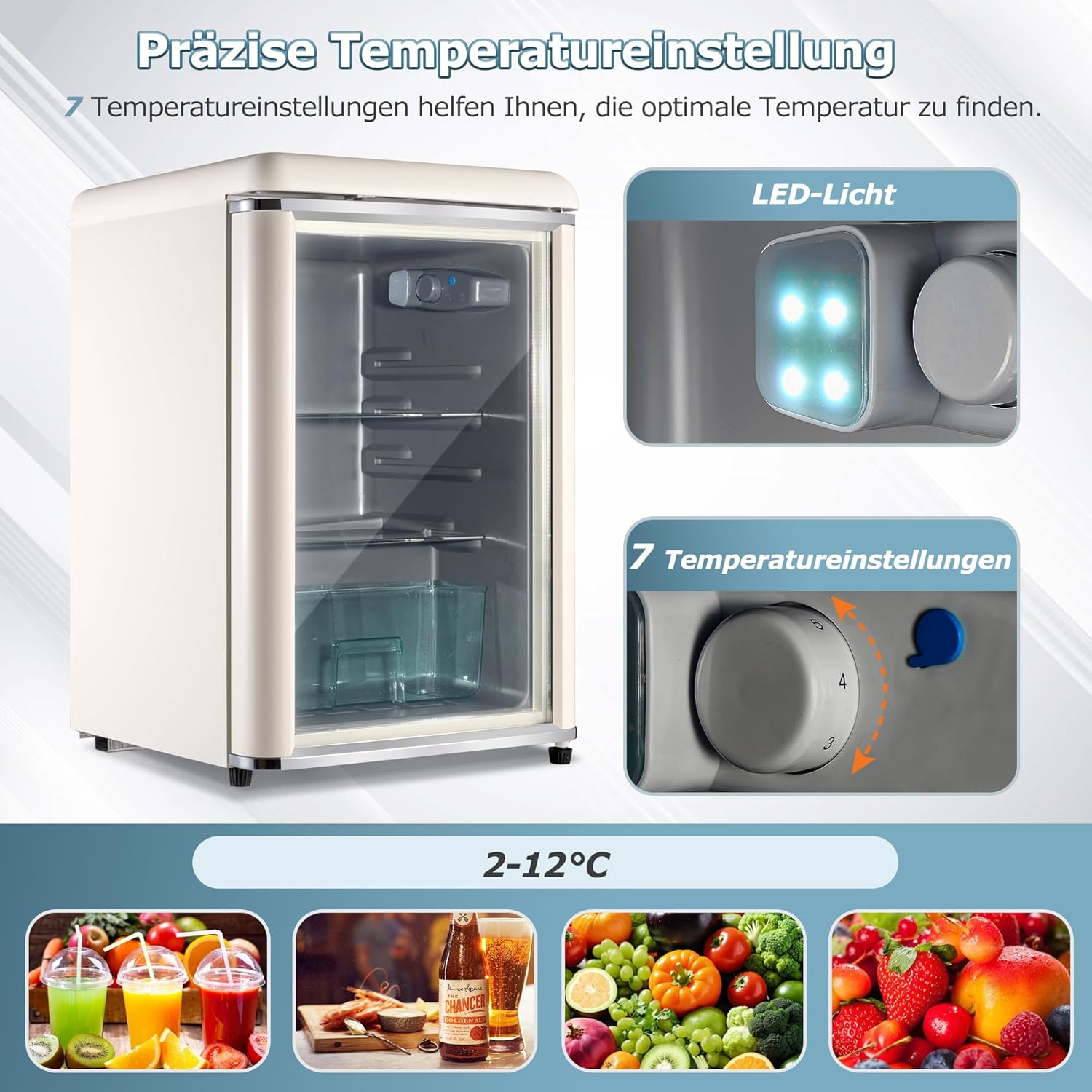 Frigorifero Merax 128L, Frigorifero da incasso per bevande con frigorifero da 120L + congelatore da 8L, con luce LED interna e ripiani regolabili, silenziosissimo per ristorante, bar, bevande e birra