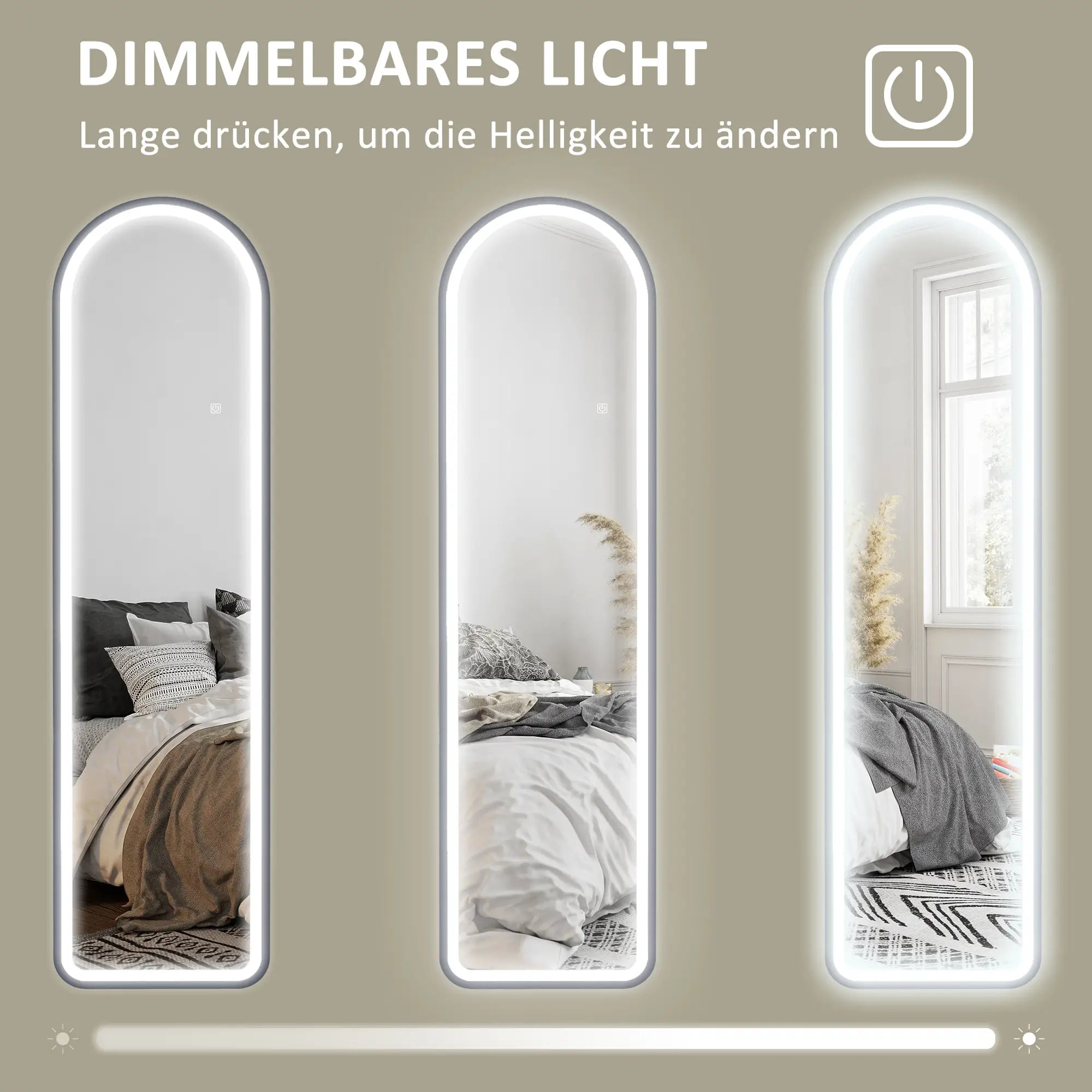 HOMCOM Specchio a Terra a LED Touch Specchio a Figura Intera 3-in-1 a Forma di Arco