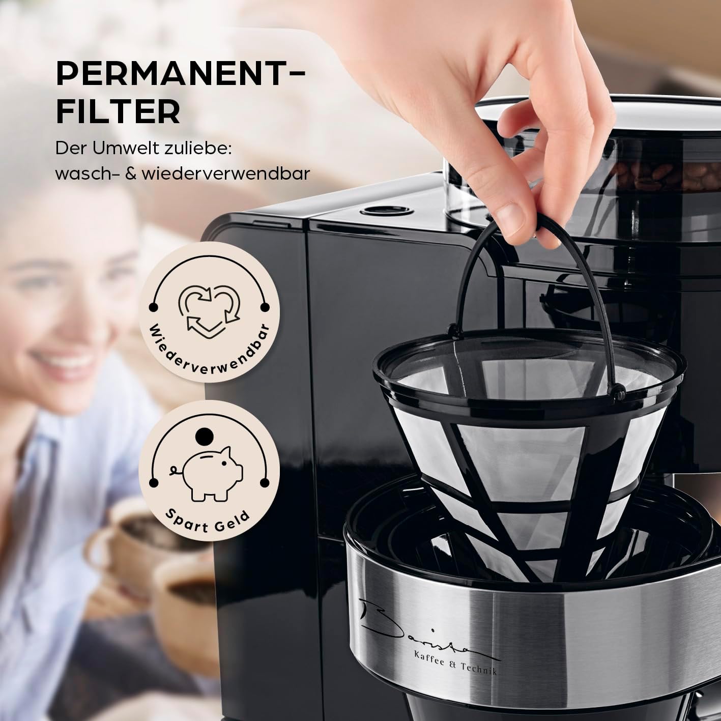 Barista Kaffeemaschine mit Mahlwerk | Filterkaffeemaschine mit Glaskanne | 900W Filtermaschine mit Touchdisplay & Timerfunktion für bis zu 10 Tassen | 1,25 Liter Kaffeekanne | Für Bohnen & Pulver