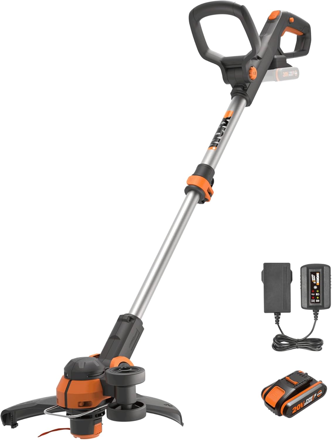 WORX WG163E Akku Rasentrimmer 20V & WG547E.9 Akku-Laubbläser Turbine 20V - höhe Leistung mit Turbinen-Technologie