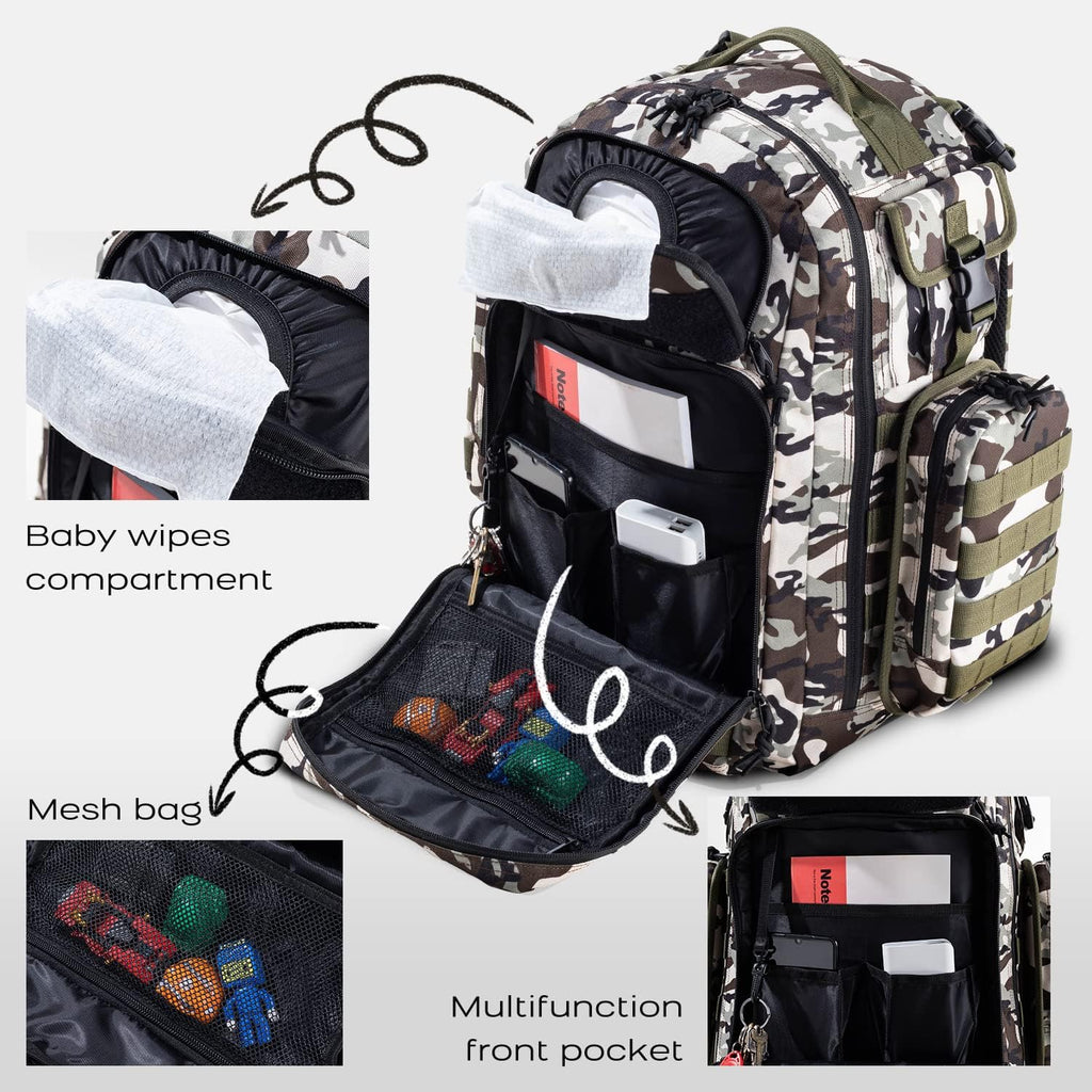 Borsa per pannolini Dinictis Dad, zaino fasciatoio da uomo con fasciatoio, zaino fasciatoio militare