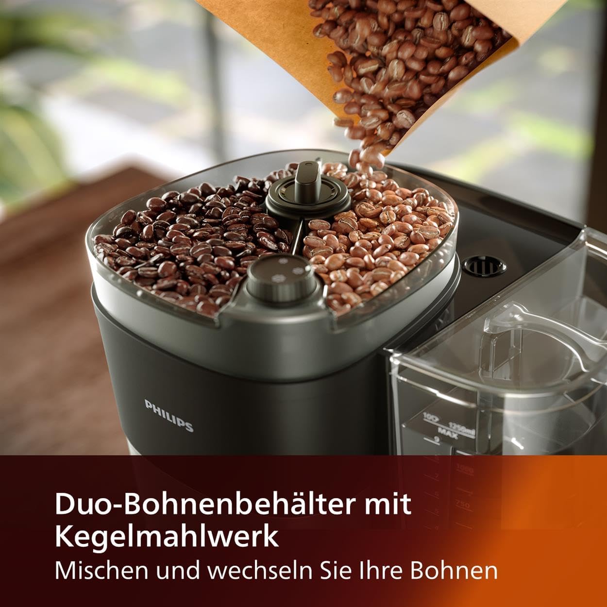 Macchina da caffè con filtro Philips All-in-1 – macinacaffè a cono integrato per caffè appena macinato – doppio contenitore per chicchi, caraffa in vetro da 1,25 litri, impostazione individuale dell'intensità (HD7900/50)