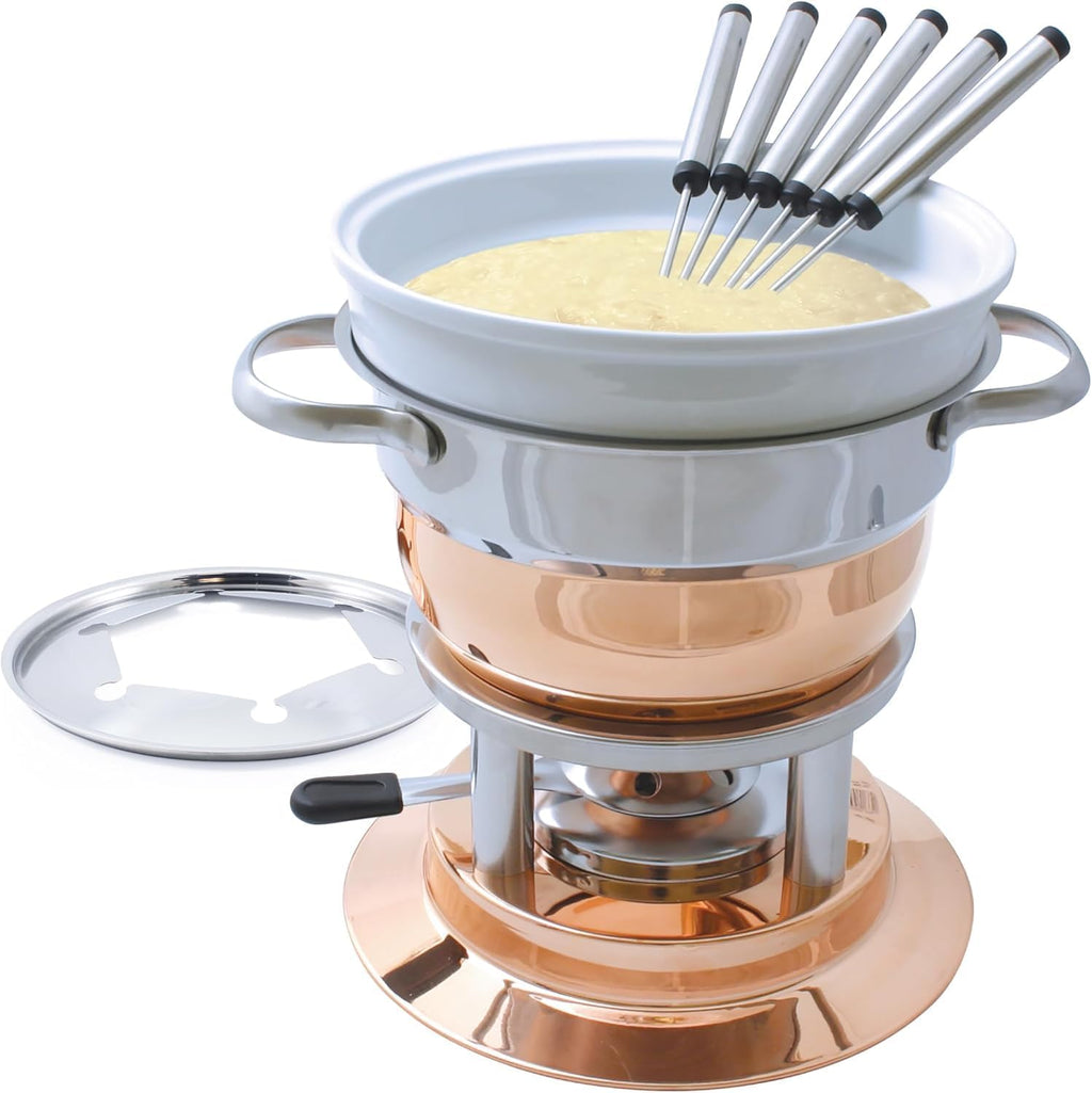 Swissmar F66415 Lausanne Fondue Set 11-teiliges, Kupfer/Edelstahl, 1.8L, Fondue-Set für Fleisch, Käse und Schokolade, für 6 Personen, Geschenkset