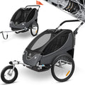 KESSER® Kinderanhänger Fahrradanhänger 360° Drehbar mit Federung 2in1 Joggerfunktion Kinderfahrradanhänger + 5-Punkt Gurt Jogger Fahrrad Anhänger für 1 bis 2 Kinder max. 40kg Inkl. Warnfahne Hellgrau