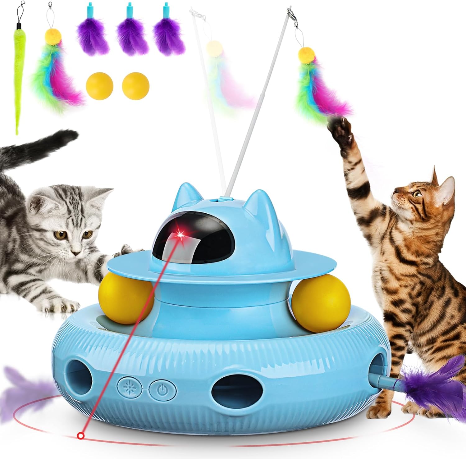 PETTOM Katzenspielzeug Selbstbeschftigung, 3-in-1 Katzenspielzeug Elektrisch Automatisch, Interaktives Spielzeug für Katzen USB Aufladbar