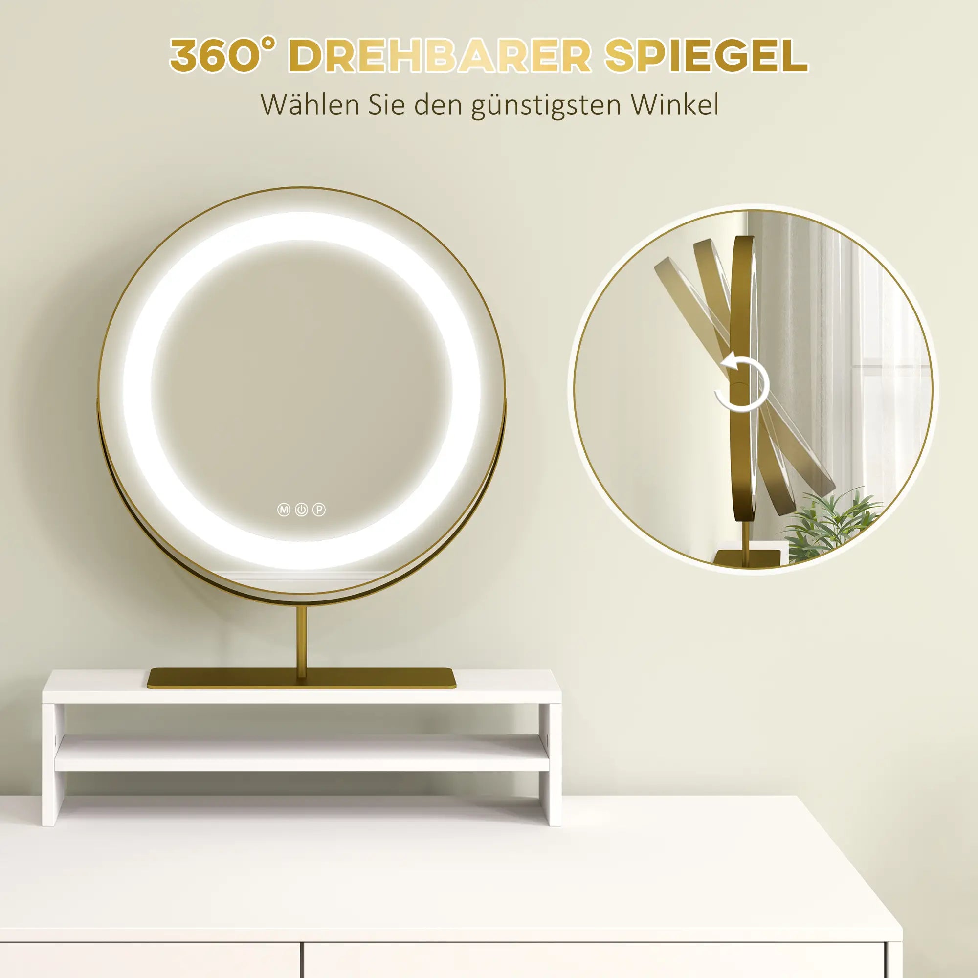HOMCOM Toeletta con Luci LED e Specchio Girevole a 360° Bianco