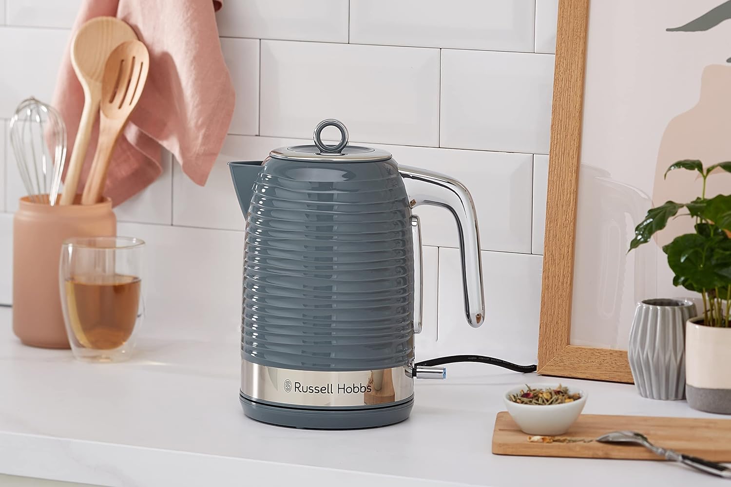 Russell Hobbs Inspire Grey Colazione Set Tostapane, Bollitore e Macchina da Caffè