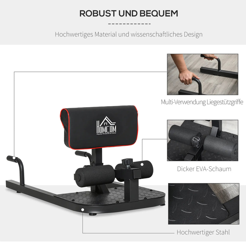 HOMCOM Sissy Squat 3 in 1, attrezzo per addominali e maniglie per flessioni, altezza regolabile