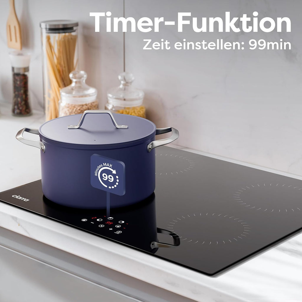 Ciarra CABBIH4-C 4 Zonen Einbau Induktionskochfeld 60cm Kochfeld Induktion Herdplatte Touch-Bedienung mit 4 Platten 9 Leistungsstufen Induktionskochplatte Timer 6000W