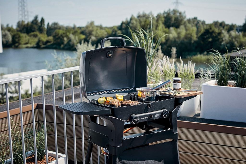 Enders Gasgrill Urban II Pro, barbecue da tavolo, funzione grill, cottura e forno, 2 bruciatori in acciaio inox, con termometro per grill, barbecue da balcone e campeggio, corpo in alluminio pressofuso, griglia in ghisa, #2062