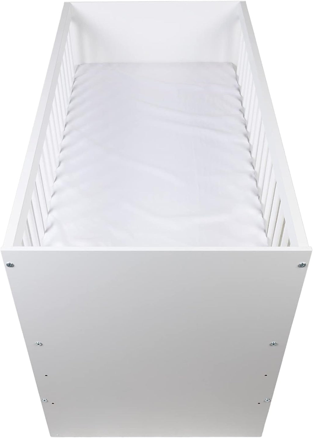 KMbaby Lettino TANY Bianco 120 x 60 cm con Materasso - Lettino per Neonati con Rete a Doghe Regolabile in 3 Altezze - Legno di Pino Verniciato