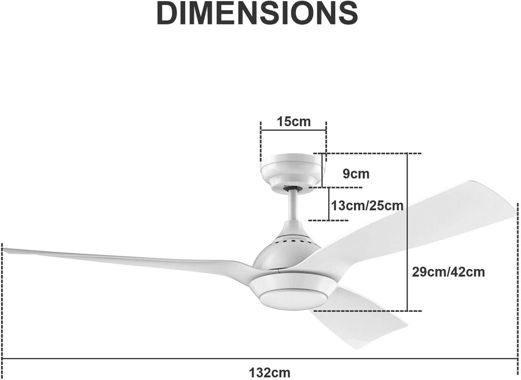 reiga Ventilatore da soffitto WiFi 132 CM con illuminazione a LED dimmerabile e telecomando, 3 temperature di colore, motore DC 6 velocità, compatibile con l'App Alexa Google Home, legno e marrone