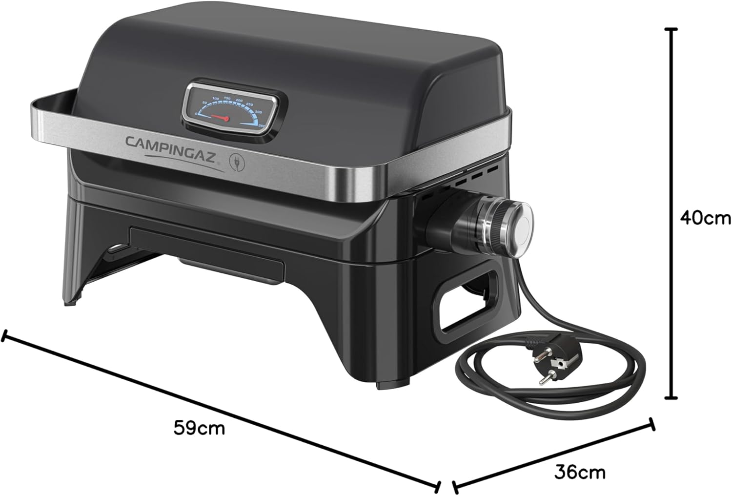 Campingaz Grill Attitude2go, grill a gas ed elettrico, grill da tavolo, grill portatile da balcone/campeggio, con coperchio, termometro e griglia in ghisa, funzionamento a gas o elettrico