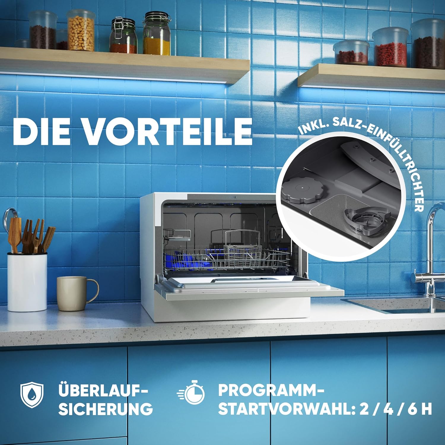 Bomann Mini lavastoviglie con attacco per l'acqua | incl. tubo flessibile | Lavastoviglie da tavolo silenziosa | Mini lavastoviglie per piccole cucine/campeggio | Lavastoviglie piccola con protezione anti-trabocco | TSG 7405 bianco