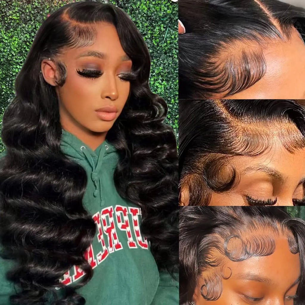 Parrucca frontale in pizzo con onde naturali brasiliane, capelli umani veri e baby hair