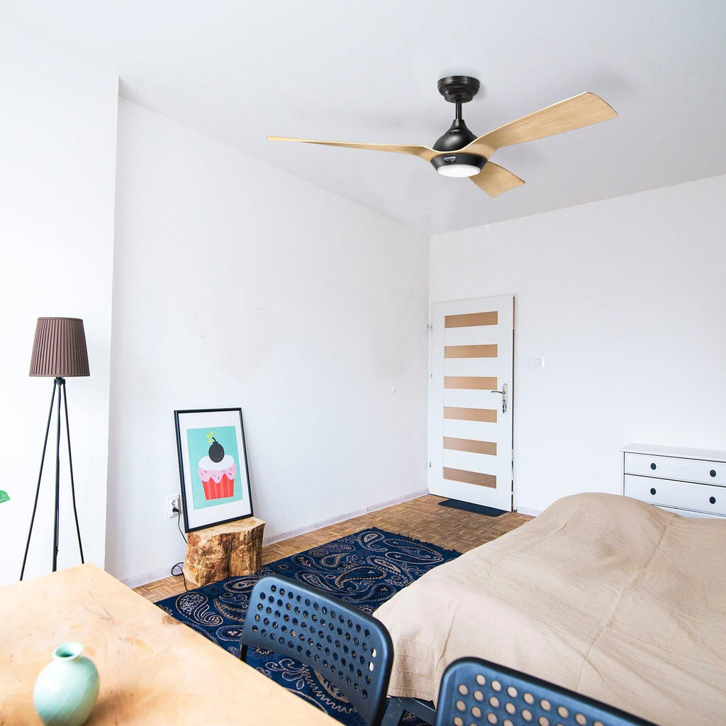 reiga Ventilatore da soffitto WiFi 132 CM con illuminazione a LED dimmerabile e telecomando, 3 temperature di colore, motore DC 6 velocità, compatibile con l'App Alexa Google Home, legno e marrone