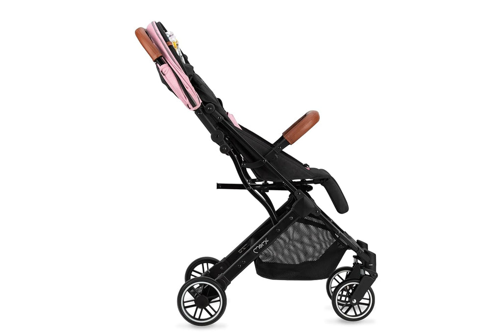 MOMI ESTELLE Kinderwagen für Kinder ab 6 Monat bis zu max körpergewicht von 15 kg, klappbar auf die Maße 65 x 51 x 21 cm, gewicht 7,5 kg, 5-Punkt-Sicherheitsgurt, koffer, grau-gold, Räder 6''/6,5''