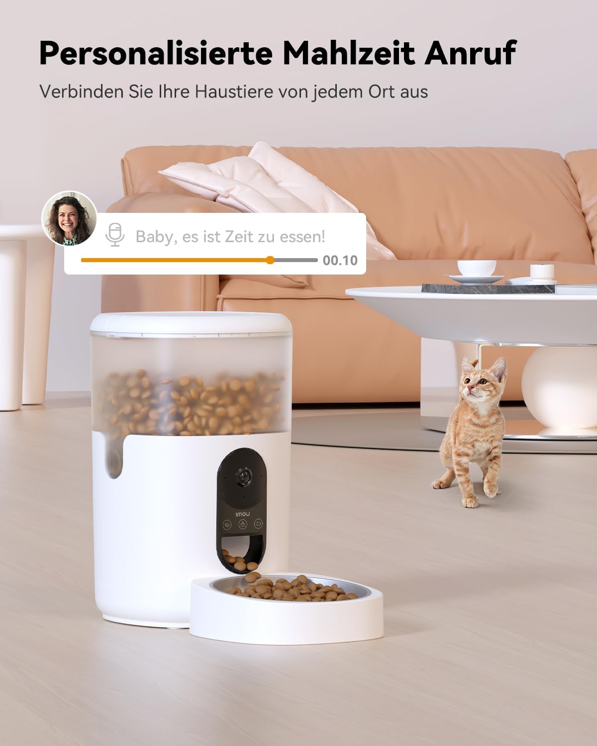 Imou Mangiatoia Automatica per Gatti da 4L con Fotocamera 4MP e 360°, Dispenser Automatico per Gatti/Cani con Sensore di Basso Livello di Cibo e Blocco, Rilevamento di Movimento e Animali Domestici, 1-15 Pasti/Giorno