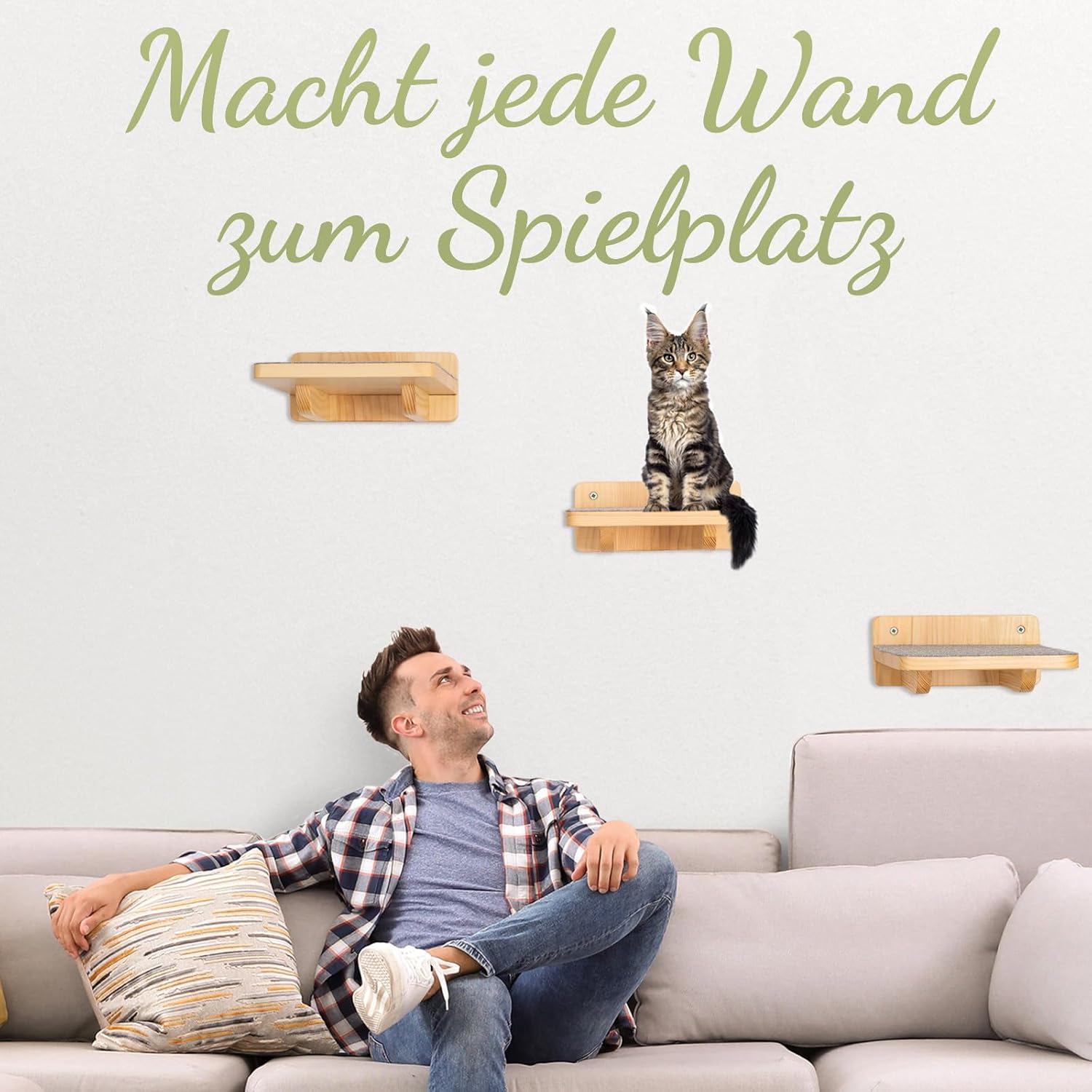 WOOWOOD Katzen-Wandkletterwand | 3-teiliges Katzenleiter-Set | Wandleitern für Katzen | Katzenkletterwand-Set | Katzenleiter | Wandklettern für Katzen | Katzenlaufsteg | Wandklettern für Katzen