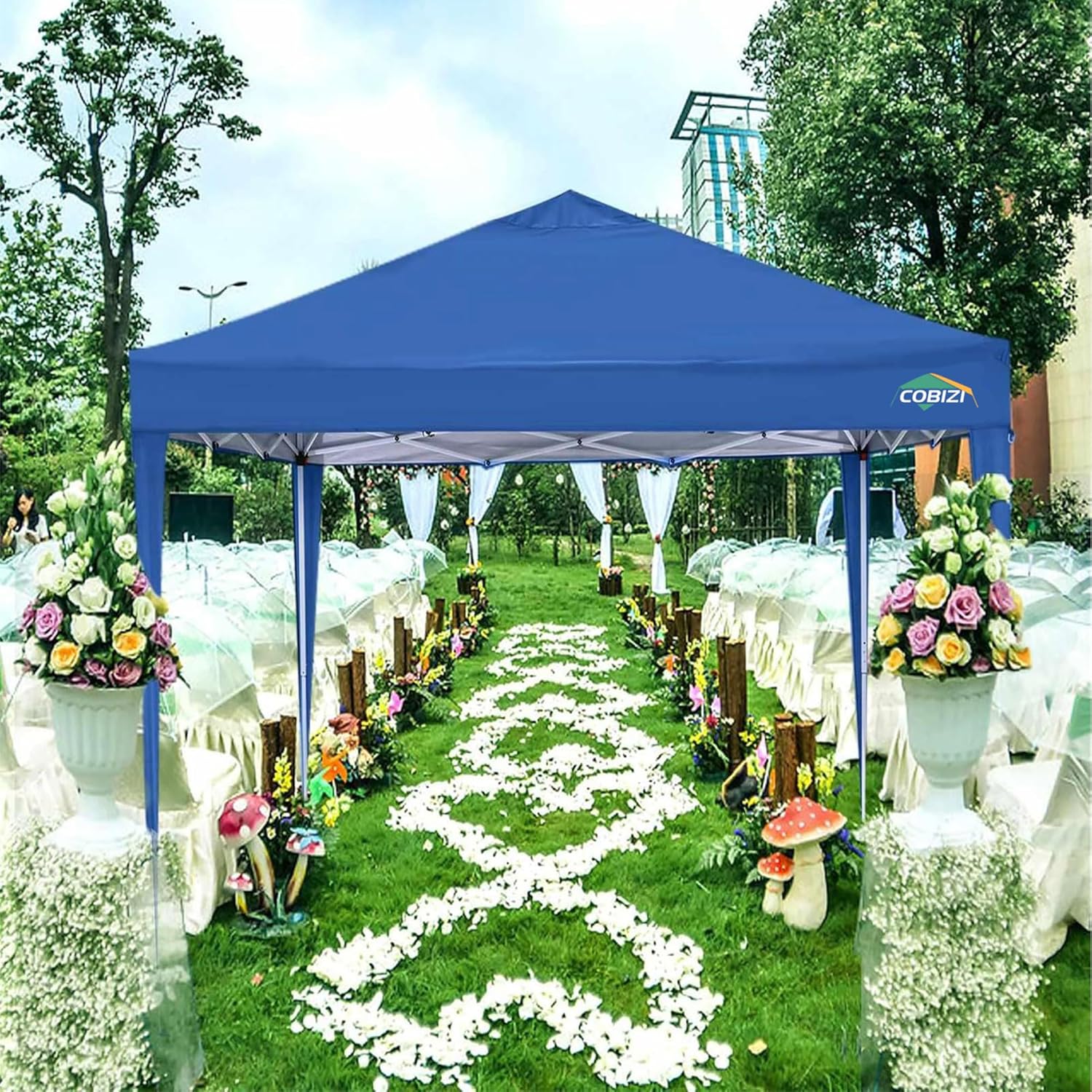 COBIZI Gazebo Pieghevole 3x6 Impermeabile Stabile con 6 Pareti Laterali, Tenda a Padiglione con Tetto a Punta, 3 Altezze Regolabili, Protezione UV, Borsa per Il Trasporto, Picchetti, Corde per Giardino, Matrimoni, Mercati, Eventi all'Aperto