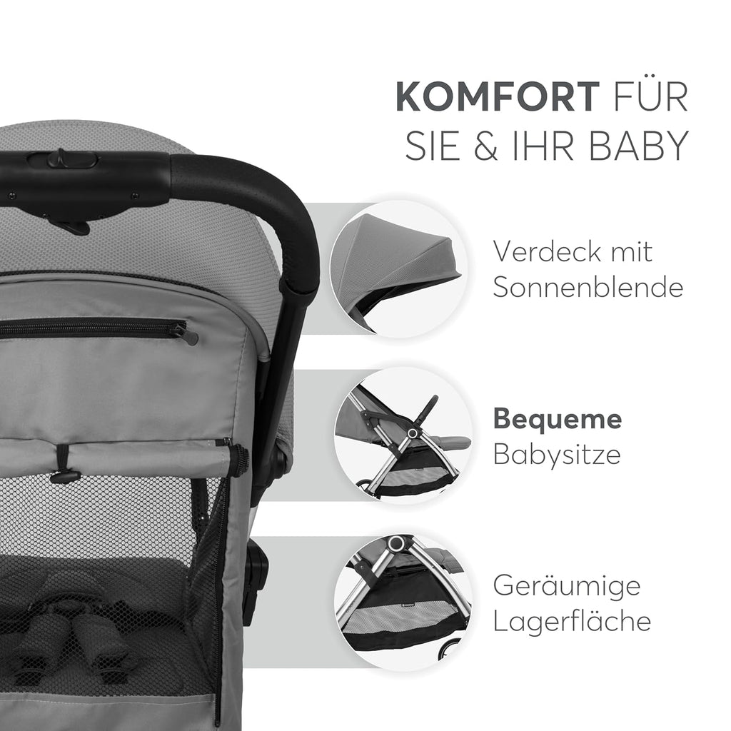 KikkaBoo EDEN Passeggino, passeggino fino a 22 kg, chiusura automatica, posizione reclinata, ultraleggero, compatto, nero
