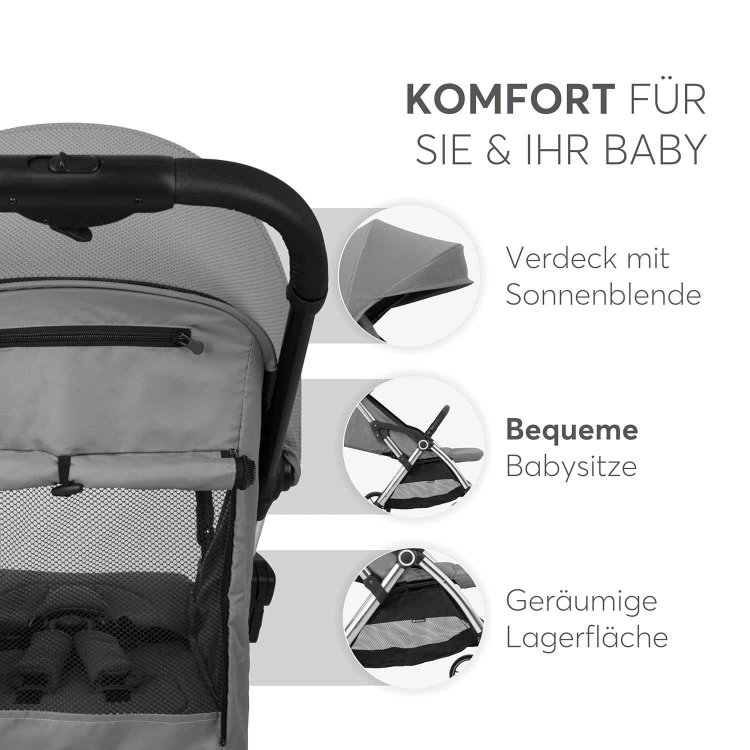 KikkaBoo EDEN Passeggino, passeggino fino a 22 kg, chiusura automatica, posizione reclinata, ultraleggero, compatto, nero