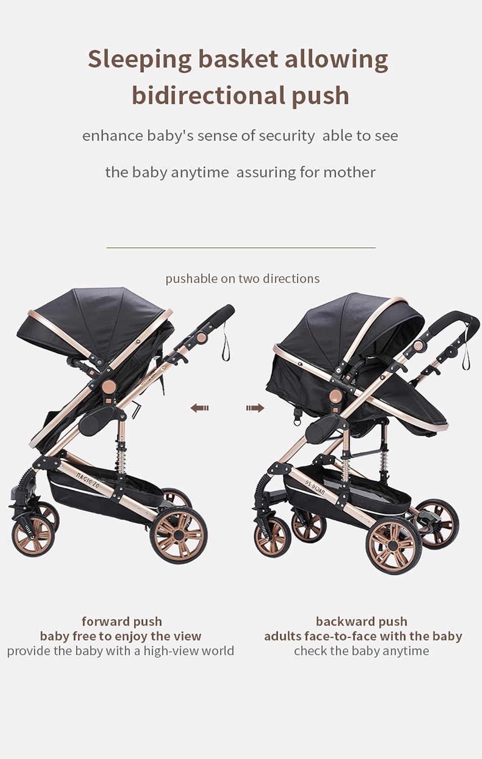 Sianldcone Passeggino 3 in 1, Set Passeggino con Tessuti di Alta Qualità, Sistemi di Viaggio con Spinta Reversibile, Passeggino Combinato a Vista Aperta Set Completo 3 in 1 (V9 Cachi)