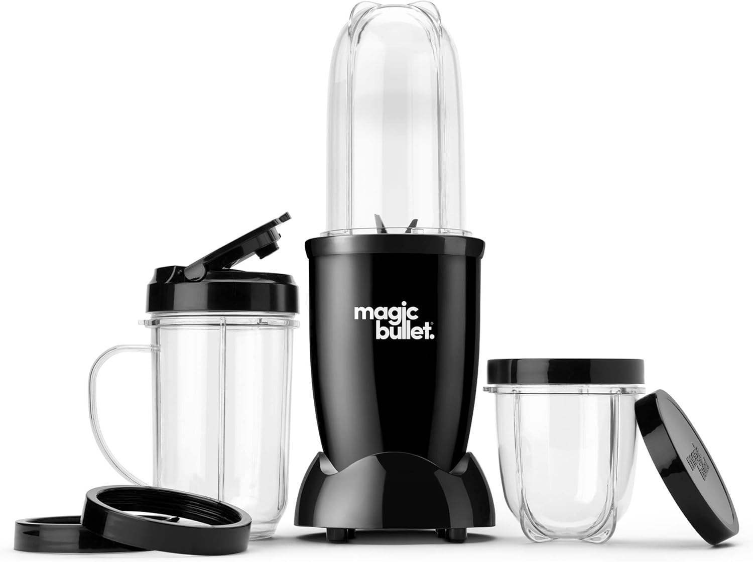 Magic Bullet, frullatore elettrico, tritatutto, frullatore per smoothie, frullatore multifunzione, potenza 200 Watt, 2 tazze da viaggio da 560 ml e 355 ml, nero, MBR10B