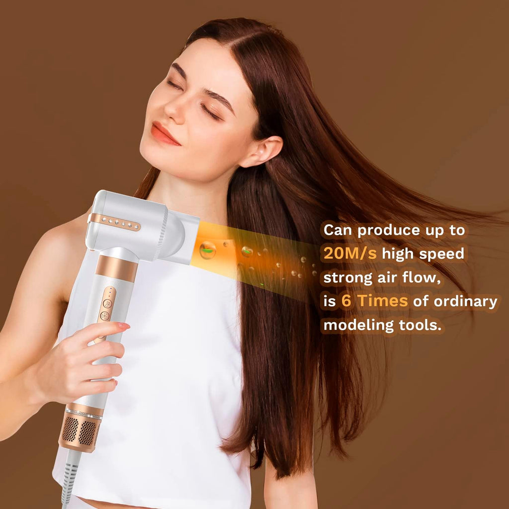 Asciugacapelli Air Styler 7 In 1, Motore ad Alta Velocità 110000 giri/min, Spazzola ad Aria Calda Con 7 Accessori, Asciugare, Lisciare, Arricciare, Dare Volume, Massaggiare il Cuoio Capelluto, Cura Ionica (Bianco)