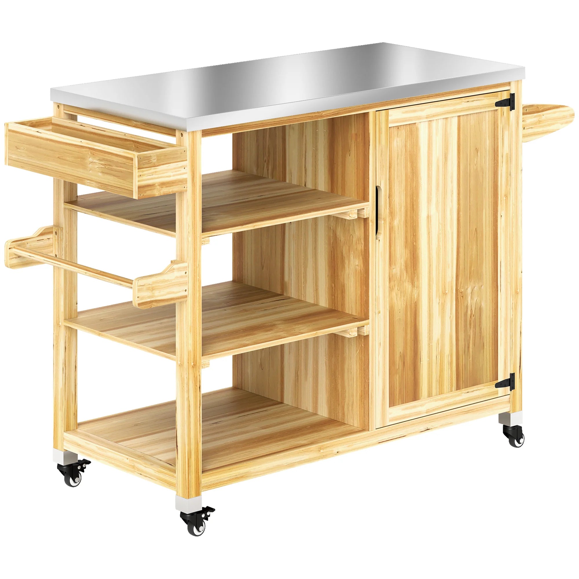 Outsunny Isola Barbecue da Esterno con Ruote in Legno Massello