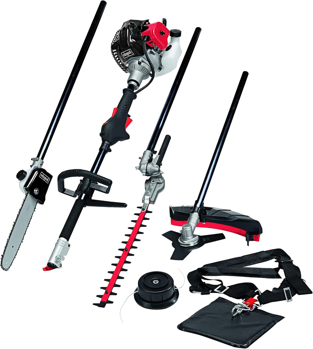 Scheppach Attrezzo multifunzione benzina MT33P | 4in1 - Decespugliatore, Motosega, Tagliabordi, Tagliasiepi | Potenza 1,22 CV | Motore 2 tempi | inclusi spallacci e protezione fianchi
