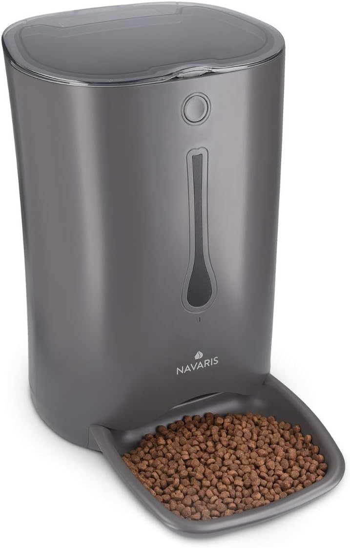 Navaris Distributore Automatico di Cibo con Timer - Ciotola per Alimenti Automatica da 6L con Timer e Notifica Sonora - per Cane e Gatto