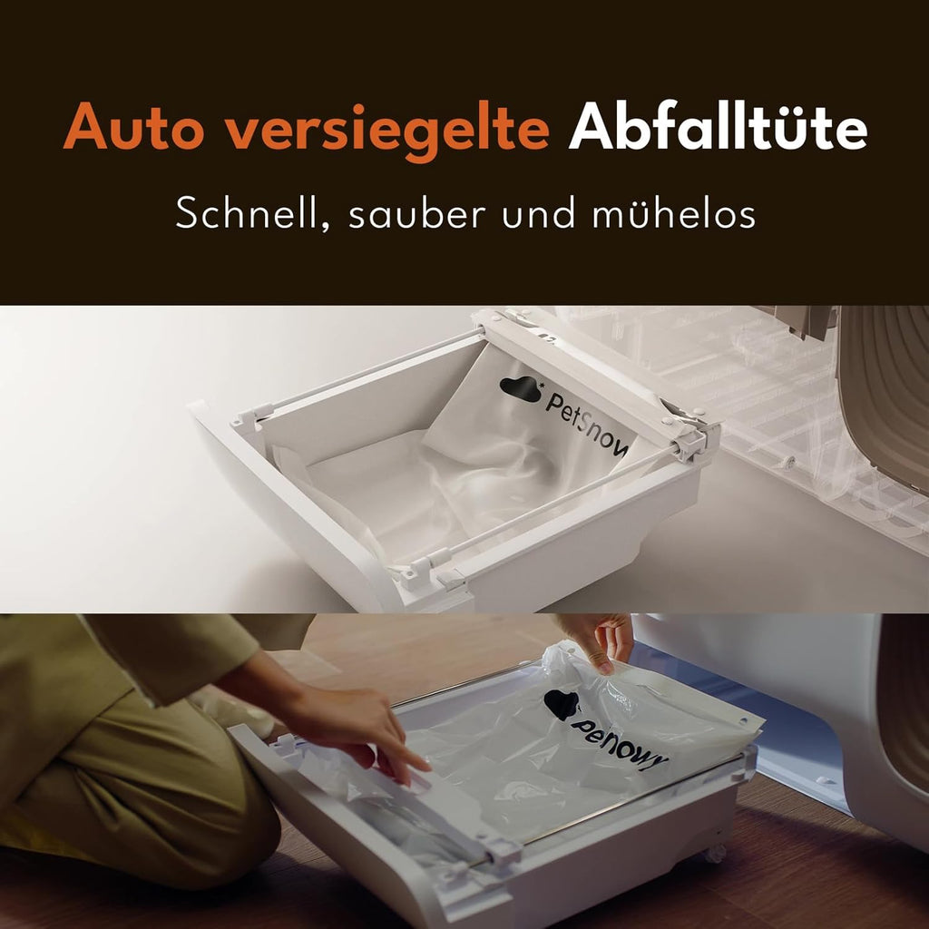 PetSnowy Katzenklo Selbstreinigend Katzentoilette mit TiO2-Geruchskontrollsystem, App-Steuerung, Auto-Packing für große Katzen & Mehrkatzenhaushalte 1,5-9 kg, Max Kapazität von 83L (2025 Premium)