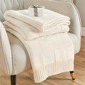 MonoKnit Coperta lavorata a maglia – Coperta in pile acrilico a righe di alta qualità, in bianco e nero, per letto e divano