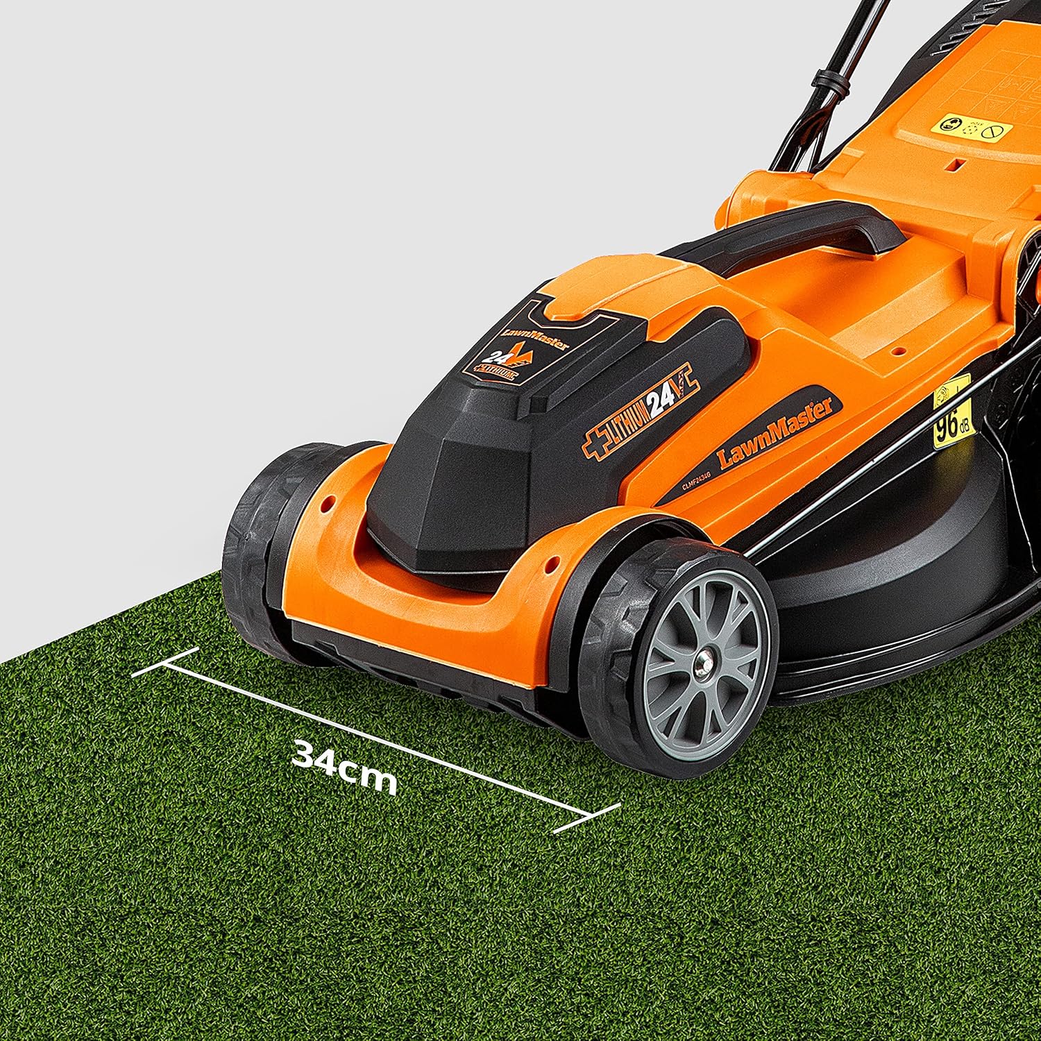 Tagliaerba a batteria LawnMaster CLMF2434G 24V max 2x4.0Ah, 34cm, 300m² pacciamatura 32L, regolazione altezza di taglio a 6 livelli 20-70mm