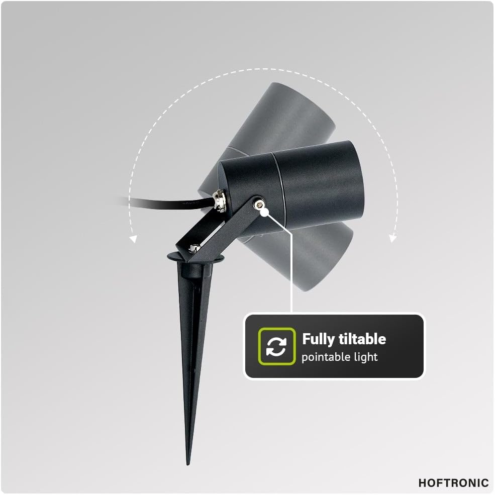 HOFTRONIC - 9er Spikey LED Strahler mit Erdspieß 5 Watt 400lm 2700K Schwarz IP65 wasserdicht Außenlampe für die Beleuchtung von Garten, Terrasse, Pflanzen, Wegen, Teich Außen-Strahler Gartenstrahler