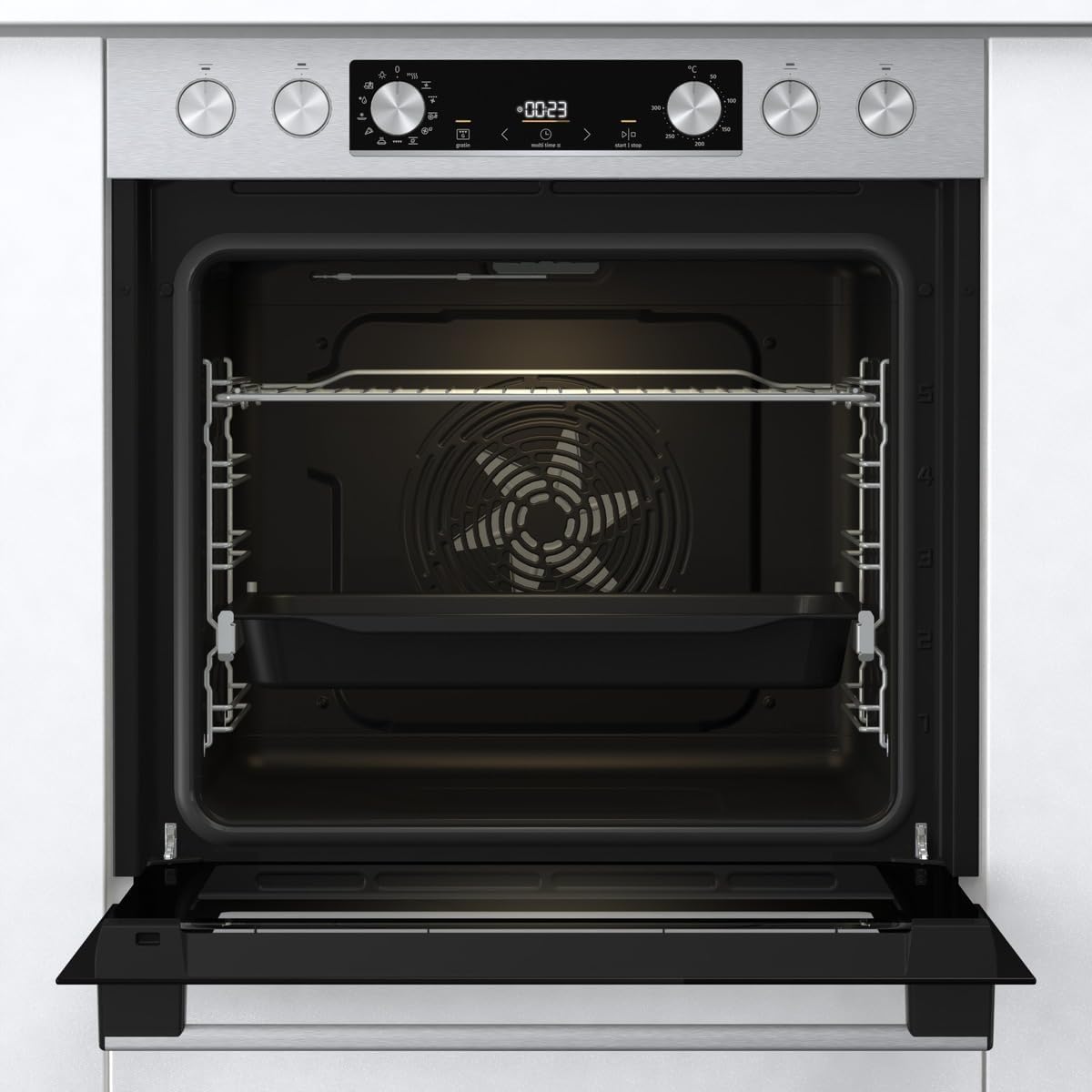 Gorenje Forno da Incasso con Piano Cottura in Vetroceramica, Set 4, Ventilato, Inox / 77 Litri / ExtraSteam / GentleClose & Open / EcoClean / AirFry / PizzaMode / PerfectGrill / Guide Telescopiche / Estetica Inox