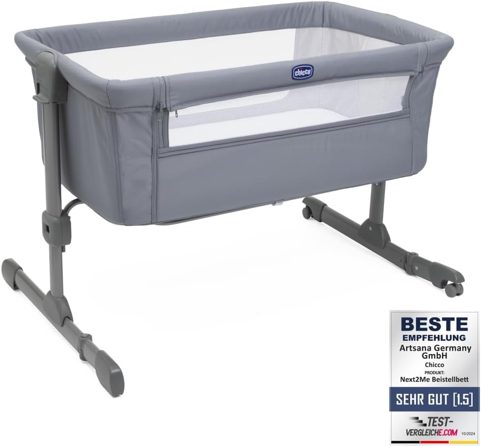 Chicco Next2Me Essential Lettino fianco letto per neonati, Sostenibile, Compatibile con diversi letti, Regolabile in altezza, Inclinabile, Buona circolazione dell'aria, Materasso e borsa inclusi, 0-6 mesi