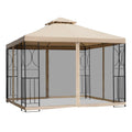 Outsunny Gazebo da Giardino con Doppio Tetto, Ripiani e Pareti Laterali in Rete