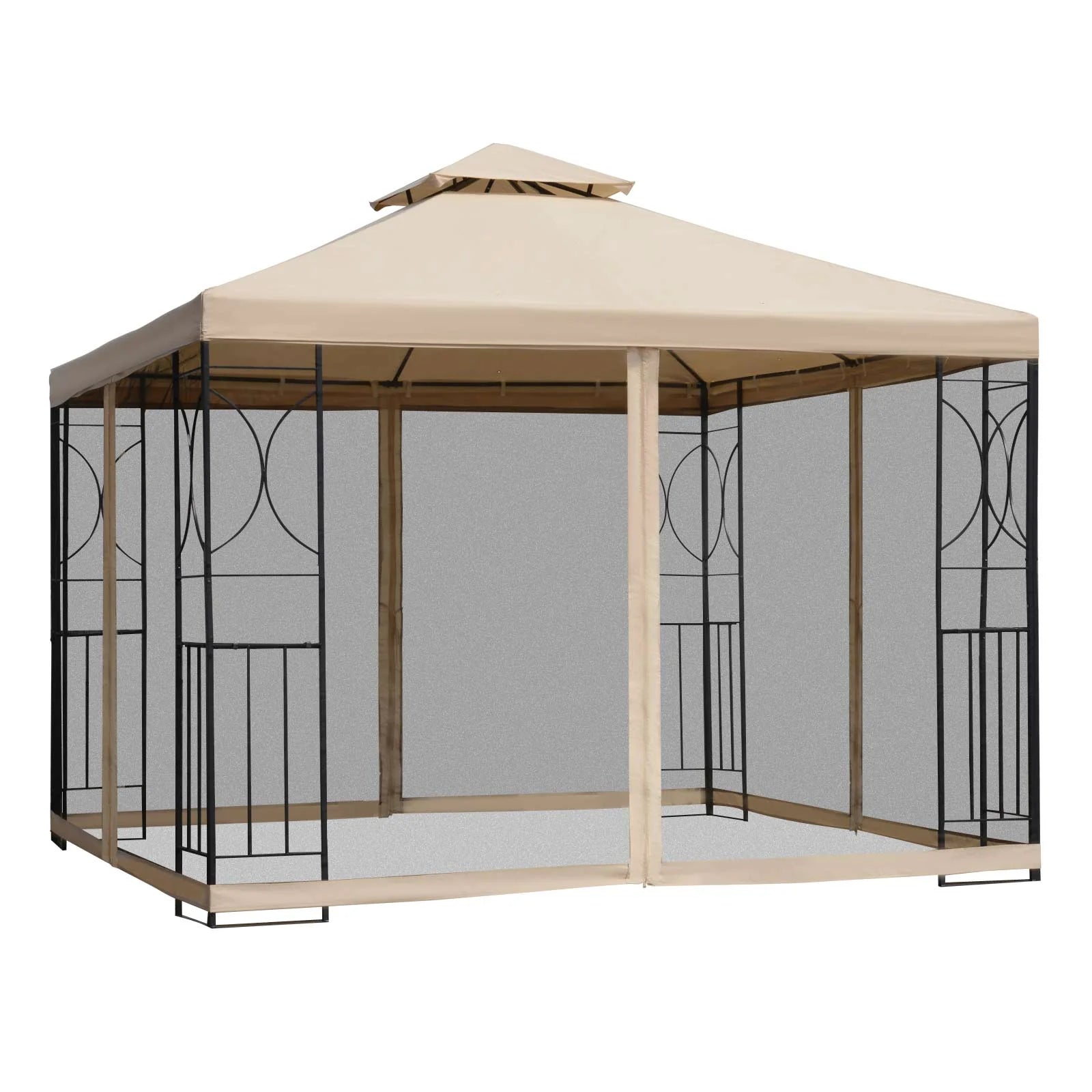 Outsunny Gazebo da Giardino con Doppio Tetto, Ripiani e Pareti Laterali in Rete