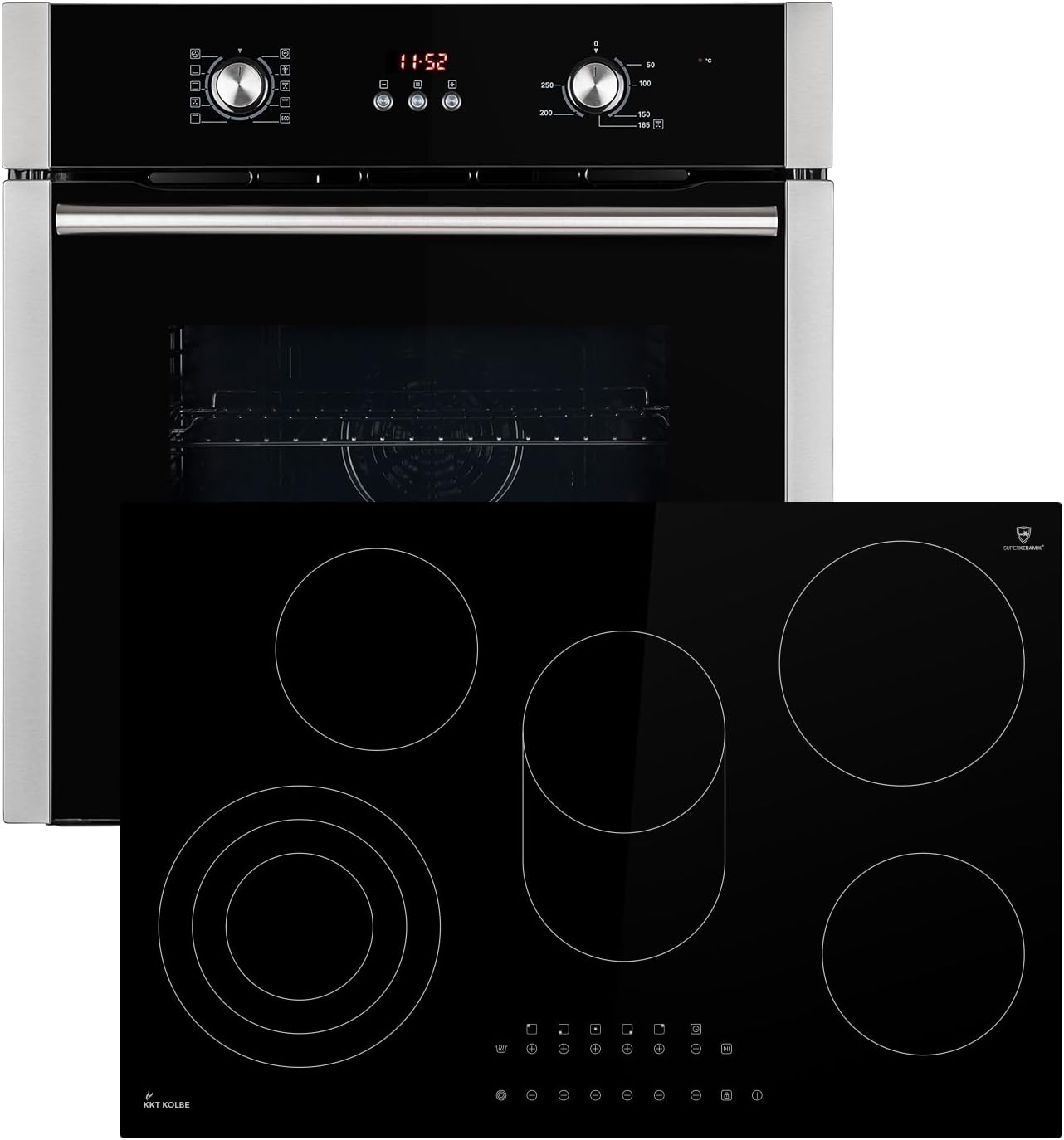 KKT KOLBE Autarkes Herdset | 60cm Einbaubackofen BO8805SS | 59cm Induktionskochfeld IH85900RL | Grill | Heißluft | Automatik-Timer | 2-fach Wärmeschutzverglasung | Kindersicherung | SET8805IH859RL