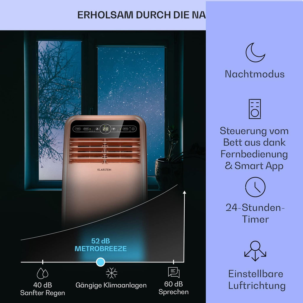 Klarstein Climatizzatore Portatile con Tubo di Scarico, Condizionatore 4-in-1 con Ventilatore, Deumidificatore e Modalità Notturna, Piccolo e Portatile per Casa e Ufficio, Controllo tramite App, 12000 BTU