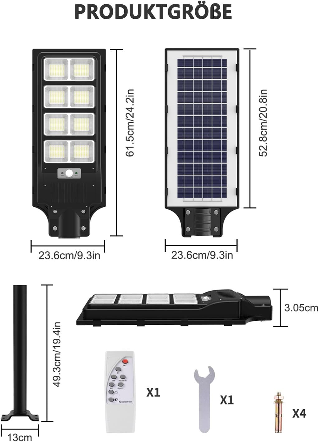 Sararoom 600W Straßenlaterne Solar Wegeleuchte, 594LEDs Solarlampe mit Bewegungsmelder, 6500K Wandleuchten mit Fernbedienung - IP65 Straßenlampe Außen Sicherheitsleuchte für Garten Garage Hof,4Pack