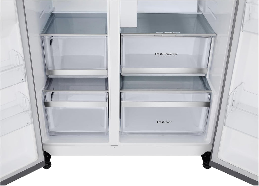 LG GSGV81PYLL Frigorifero Side by Side, Classe E, 635 L, Instaview, Frigorifero con congelatore, Dispenser ghiaccio, ghiaccio tritato, acqua, Total NoFrost, Smart Inverter Compressor, Wi-Fi