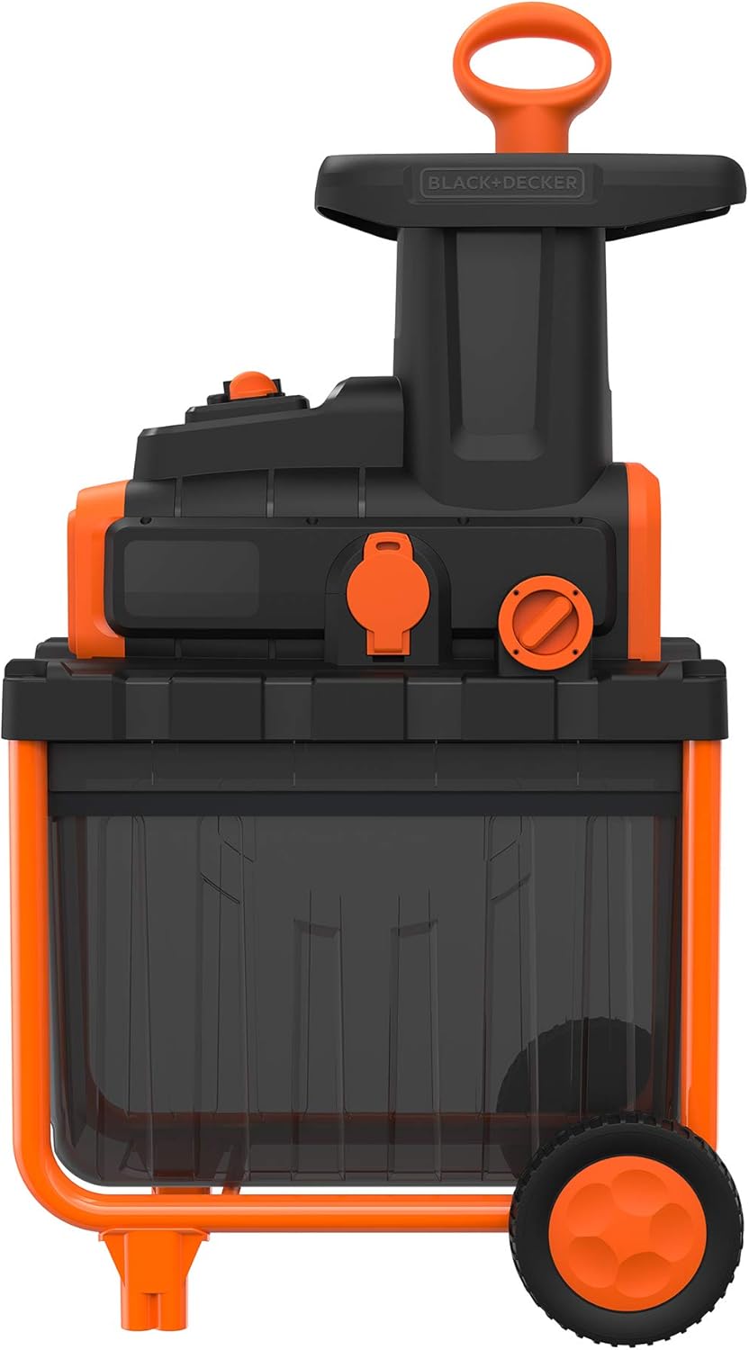 Black+Decker 2.800 Watt Elektro-Leisehäcksler (zur schnellen Zerkleinerung von Zweigen und Ästen bis 45 mm, 45l Auffangbehälter, Vorwärts-/Rückwärtslauf, robuste Räder+Standfüße) BEGAS5800 Multicolor