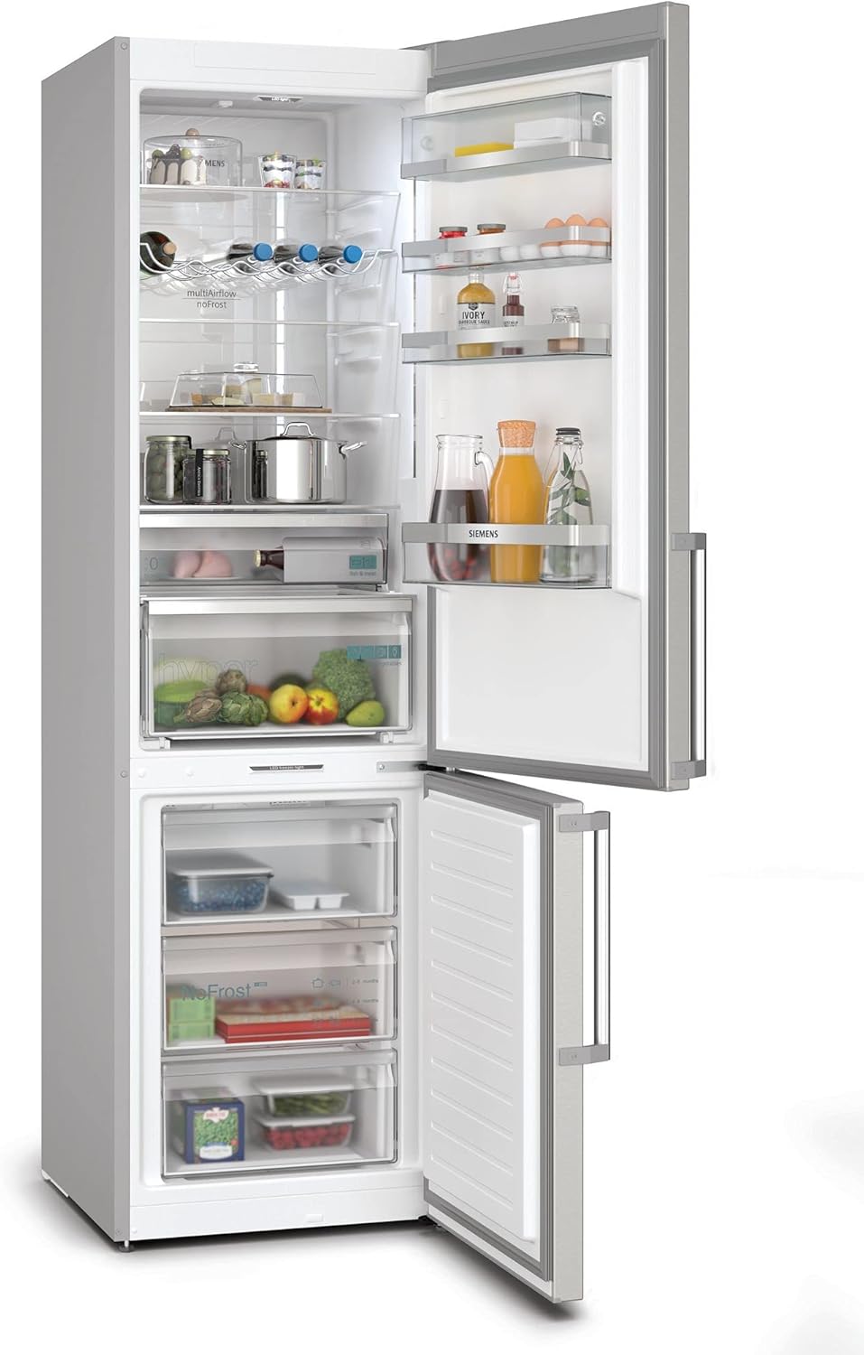 SIEMENS KG39EAICA iQ500 Frigorifero con congelatore, 201 x 60 cm, 249 L frigorifero + 94 L congelatore, LowFrost sbrinamento meno frequente, illuminazione a LED uniforme, BigBox spazio per alimenti congelati di grandi dimensioni