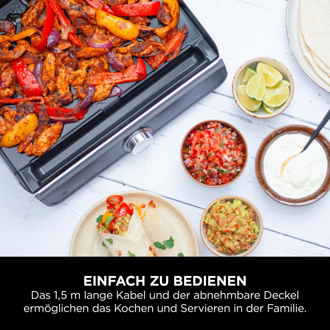 Ninja Sizzle Grill da Interno e Plancha Elettrico (Piastra Piana) con Piastra Antiaderente, Coperchio Rimovibile e Lavabile in Lavastoviglie, Vaschetta Raccogligocce, Regolatore di Temperatura e Ricettario, Grigio GR101EU